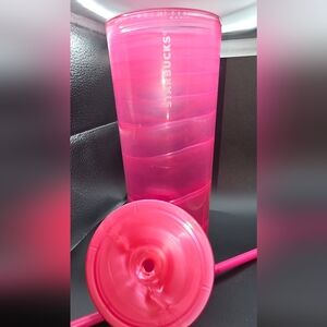 Starbucks Patterned Vibrant Pink Tumbler with Lid and Straw